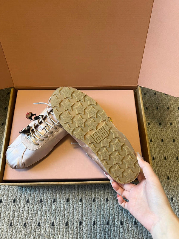 Miu Miu 2026 Plume Sneaker With Floral Charm Pink Satin 621345