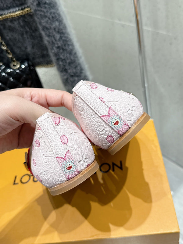 LV 26s Ballet Flats Light Pink Monogram Leather 610840