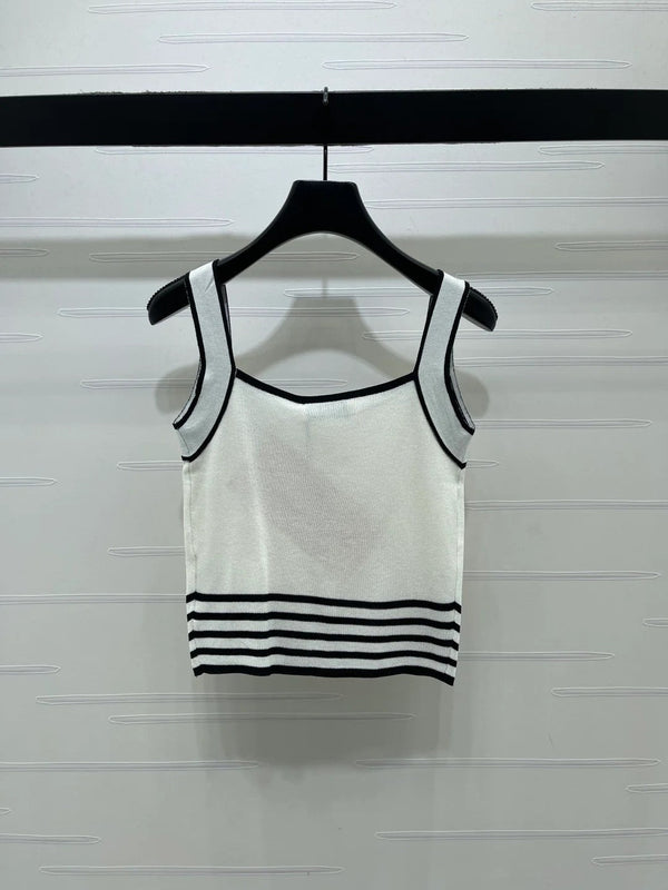 Miumiu 2026 Knitted Striped Camisole Cream and White Wool Cashmere 356492