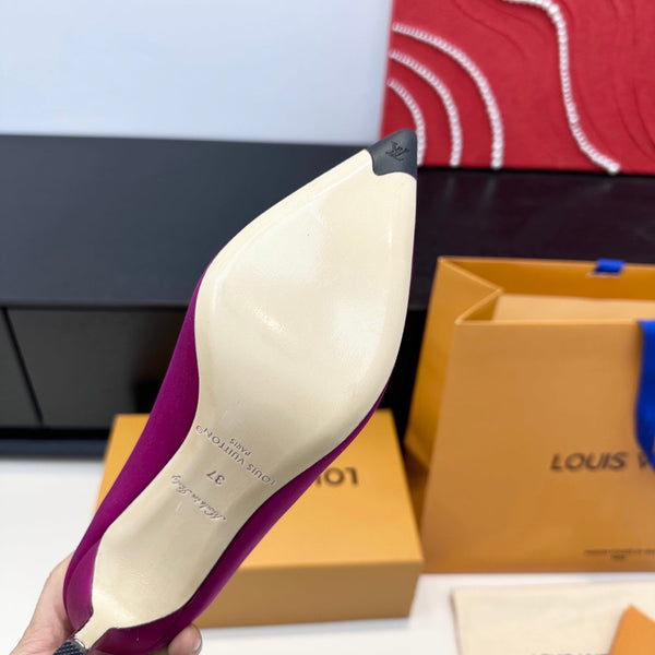 LV 26s Pointed-Toe High Heels 75 Fuchsia Pink Premium Satin 622448