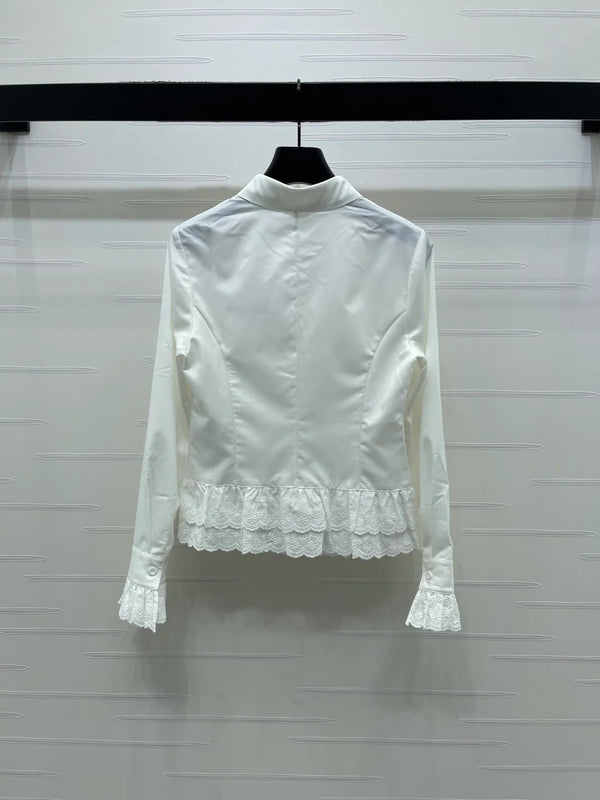 Miumiu 2026 Lace Embroidered Long-Sleeve Shirt Black and White Polyester 356380