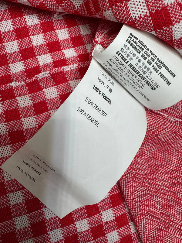 MIUMIU CREW NECK SHORT-SLEEVE PLAID KNIT TOP 274834