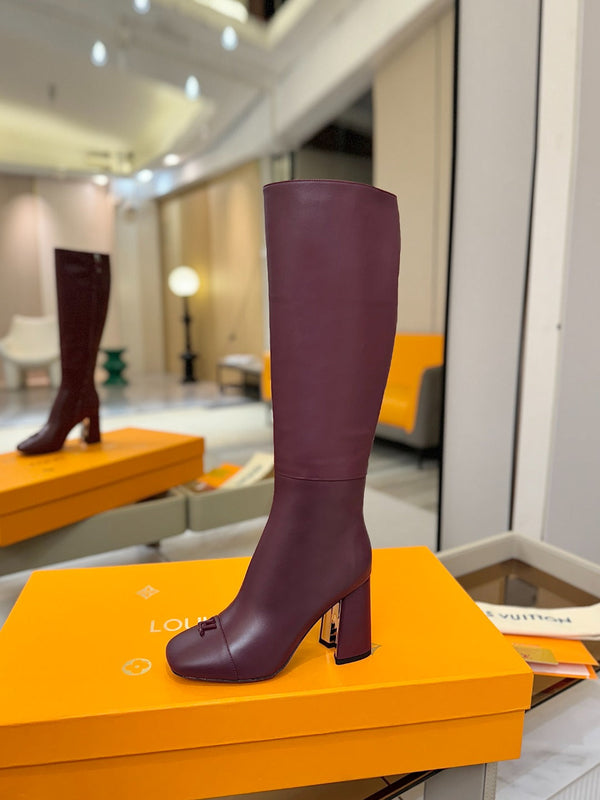 LV High Boots 85 Burgundy Sheepskin 573737