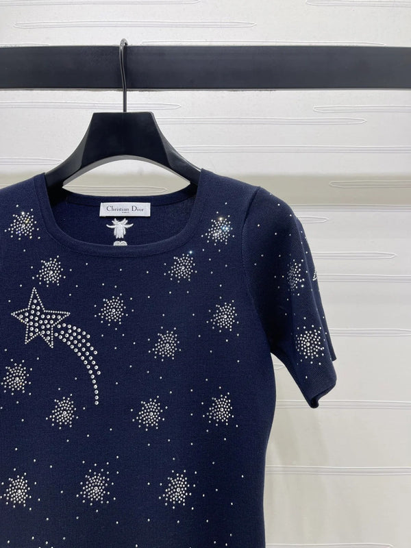 Dior 2026 Firework Neck Knit Short-Sleeve Top Wool 352601