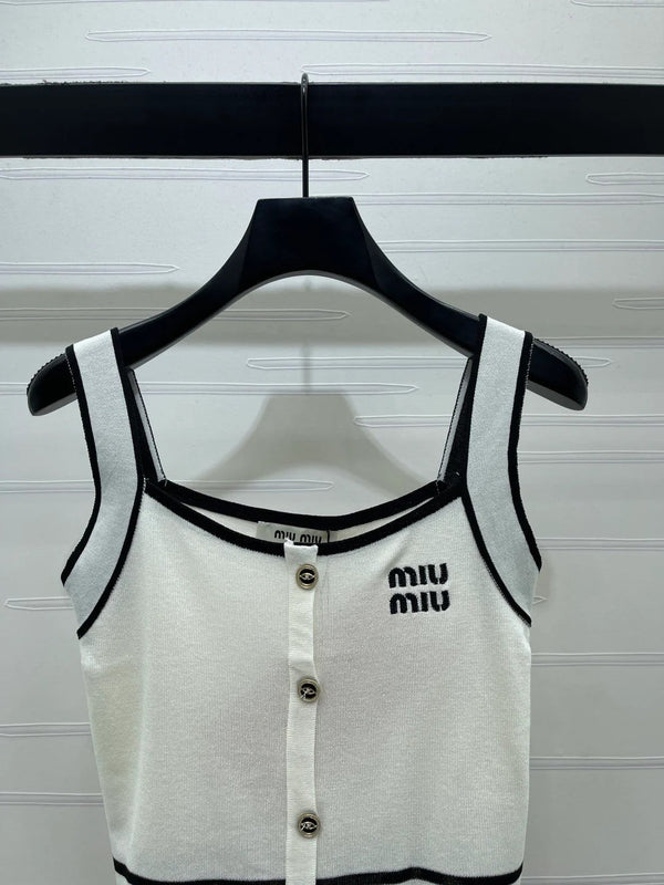 Miumiu 2026 Knitted Striped Camisole Cream and White Wool Cashmere 356492