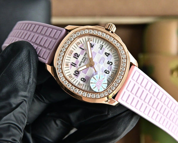 Patek Aquanaut 35.6mm Rose Gold Case Purple Strap Watch