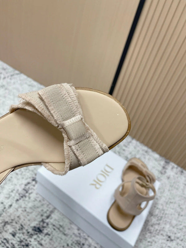 CD 26s Sandals Beige Sheepskin Canvas 643495