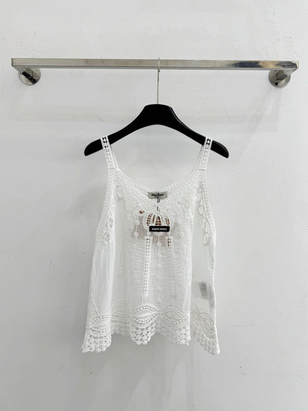Miu 2026 Hollowed-out Camisole Lace Cotton 516679
