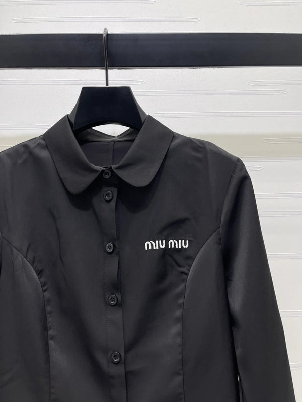 Miumiu 2026 Lace Embroidered Long-Sleeve Shirt Black and White Polyester 356380