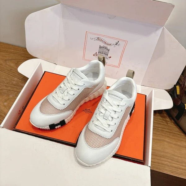 HM 26ss Sneakers White Beige Cowhide Fabric 638565