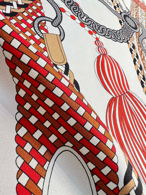 HM 26s Knitting Scarf 90 White Red Colorful Mulberry Silk 148054