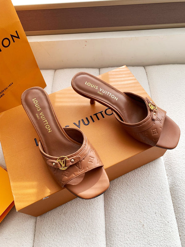 LV 26s High Heels 55 Slippers Brown Sheepskin 614981