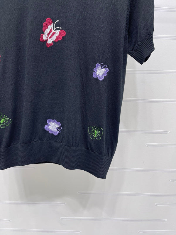 CD 2026 Embroidered Butterfly Knit Short-Sleeve T-Shirt Cotton 422553