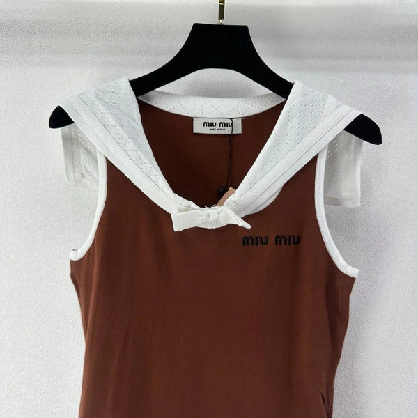 Miu 2026 Sailor Collar Bow Short-Sleeve Cotton 395594