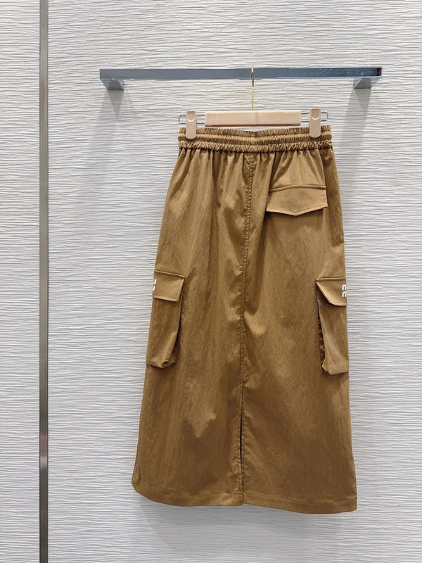 Miu Miu 2026 Long Skirt Khaki and Navy Blue Cotton Nylon