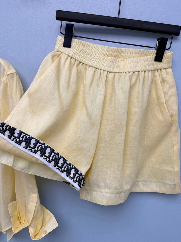 CD 2026 Shirt and Shorts Casual Set Yellow Cotton 440646