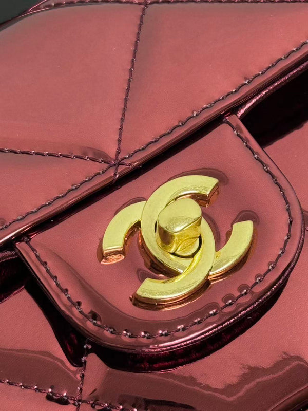Chanel Flap Bag With Top Handle Metallic Mirror Calfskin And Gold-Tone Metal