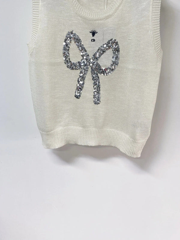 CD 2026 Sleeveless Knit Vest Bow Applique White Tencel 463559