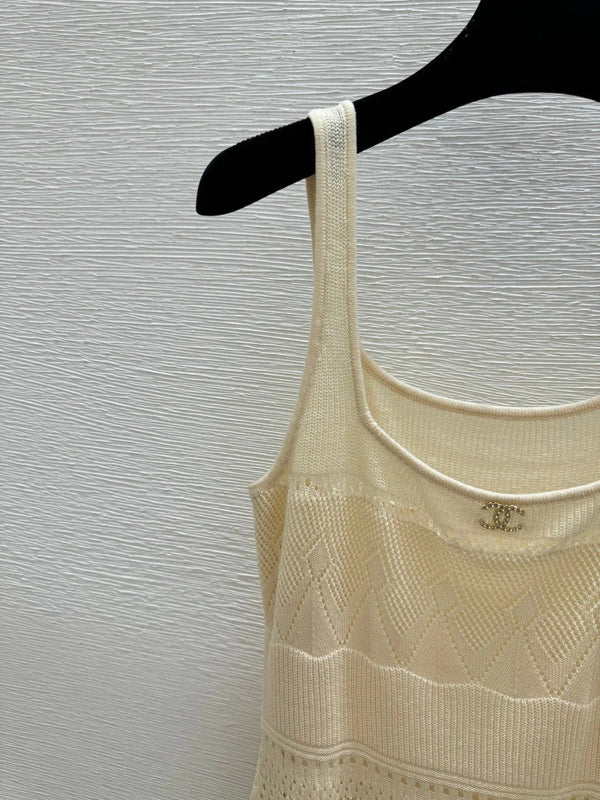 CC 2026 Round Neck Knitted Suspender Dress Yellow Linen 516040