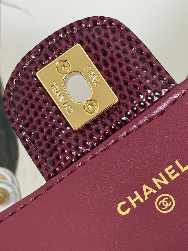 CC 2026 Clutch With Chain 25cm Burgundy Lizard-embossed Calfskin