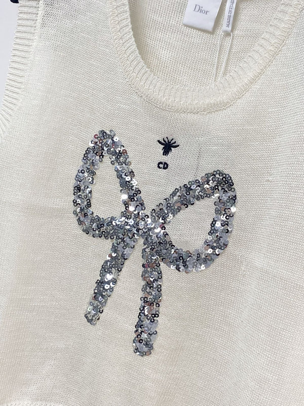 CD 2026 Sleeveless Knit Vest Bow Applique White Tencel 463559