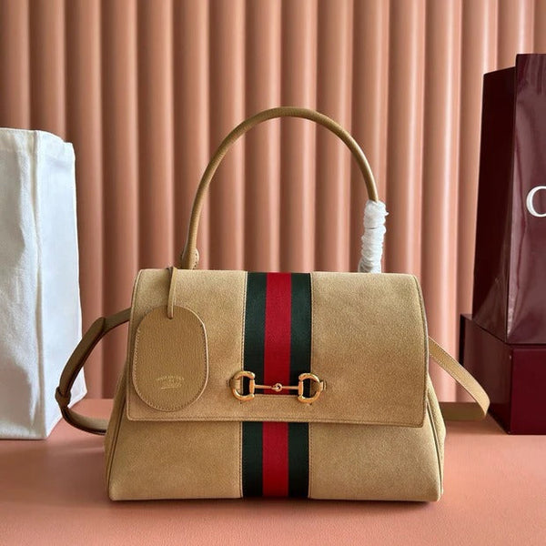 GG 2026 Paparazzo Shoulder Bag 30cm Beige Red Green Suede Leather