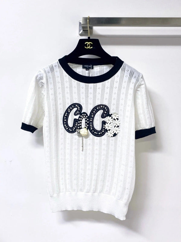 CC 2026 Short-Sleeved Shirt Embellished Floral Mercerized Wool 419403
