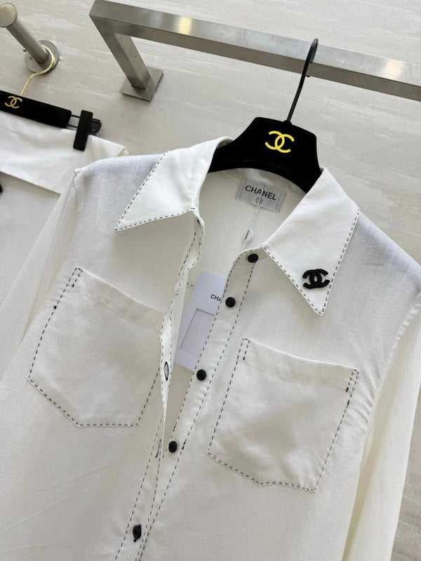 Chanel 2026 Black Logo And Button Shirt White 391171