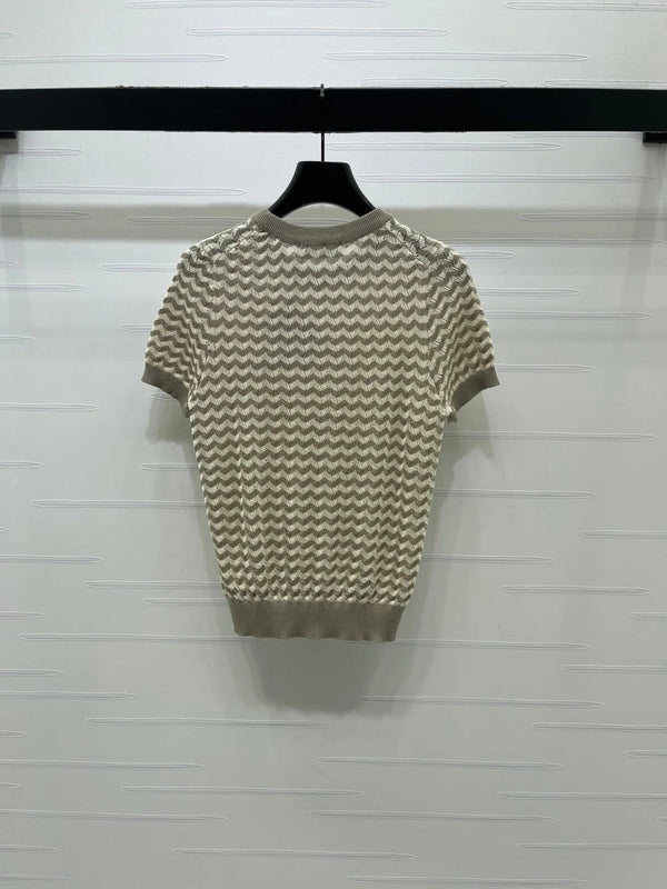 Miu 2026 Hollow-out Knit Short-sleeved Top Tencel Cotton 395656