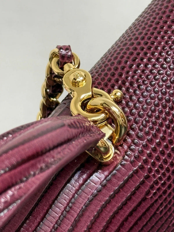 CC 2026 Clutch With Chain 25cm Burgundy Lizard-embossed Calfskin