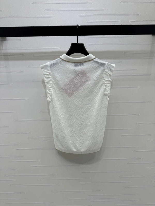 Miu 2026 Collared Jacquard Knit Vest Wool Nylon 442704