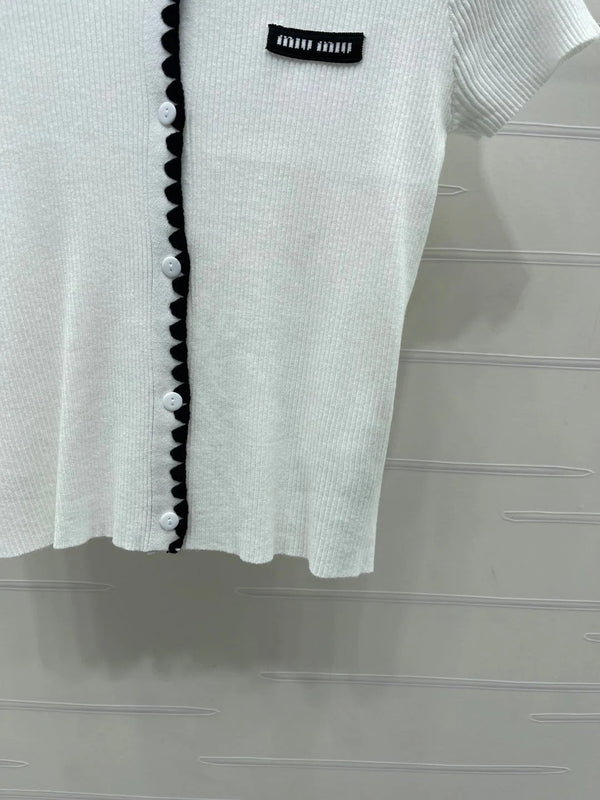 Miu 2026 Shawl-style Knitted Short-sleeved Cardigan Wool 395726