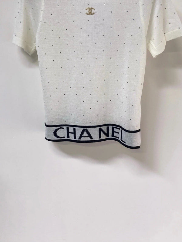 CC 2026 Rhinestone Knit Short-Sleeve Top Wool 330929