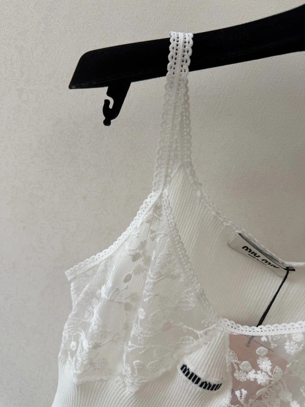 Miu 2026 Camisole White Lace Cotton 394789