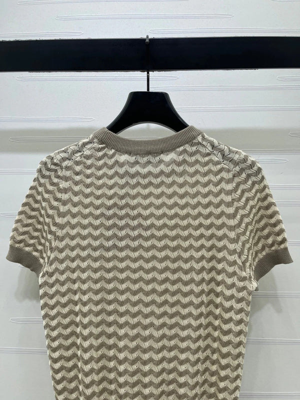Miu 2026 Hollow-out Knit Short-sleeved Top Tencel Cotton 395656