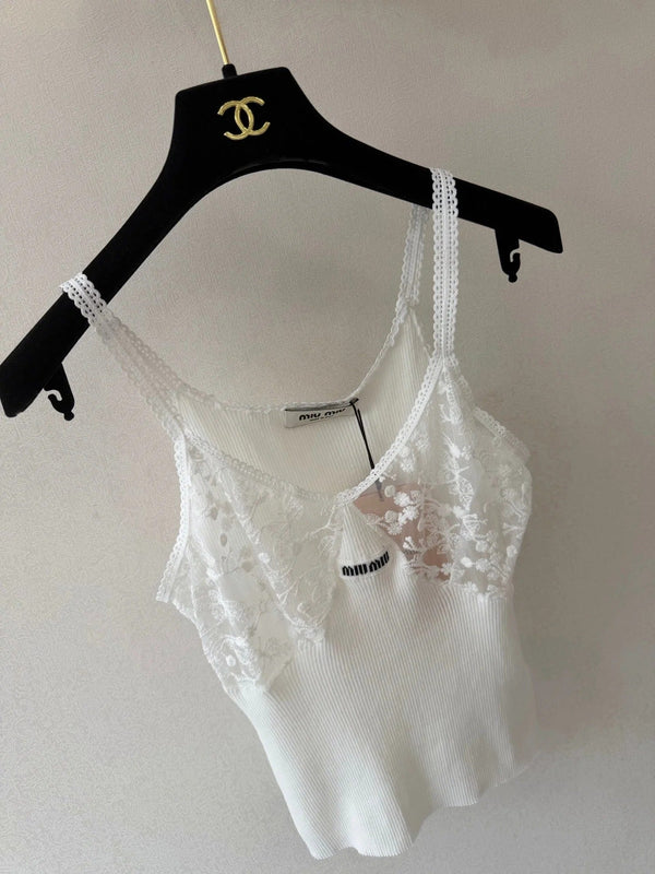 Miu 2026 Camisole White Lace Cotton 394789