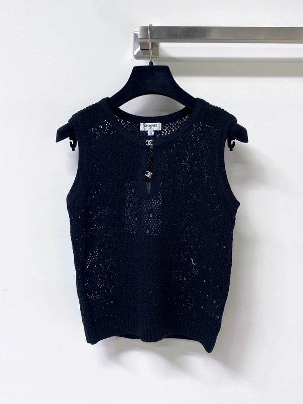 CC 2026 Sleeveless Crochet Knit Vest Logo Buttons 449832