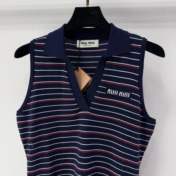 Miu 2026 Striped Collared Vest Tencel 395603