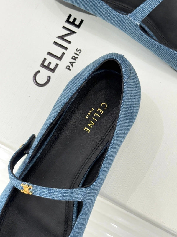 CL 26 Mary-Jane Ballet Flats Blue Fabric Leather 755871