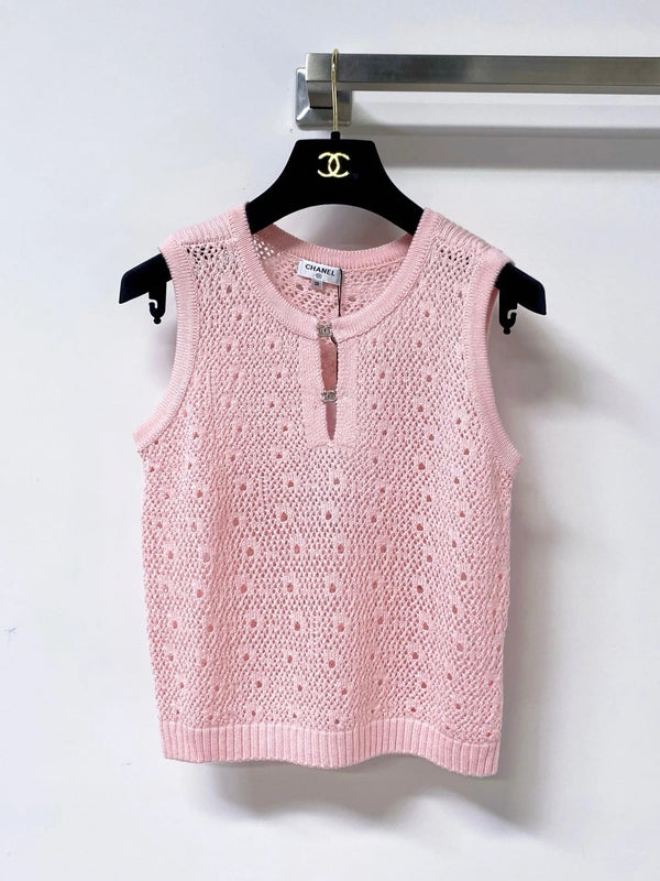 CC 2026 Sleeveless Crochet Knit Vest Logo Buttons 449832