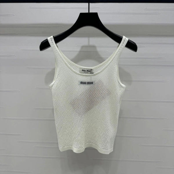 MIU 25S ROUND NECK KNIT TANK TOP WITH HOLES 264266