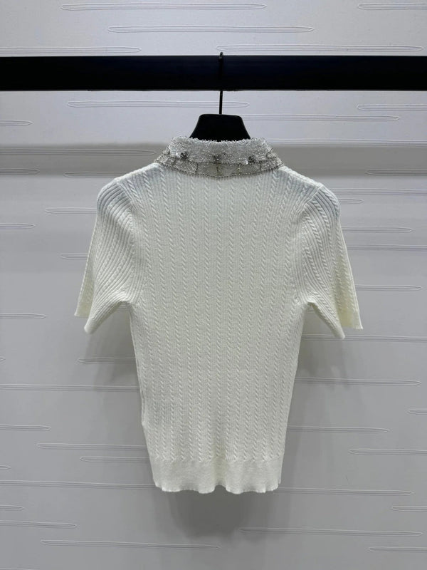 MIU 25S SHORT SLEEVE BEADED COLLAR SHIRT 264247