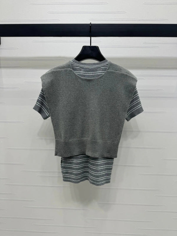 MIU 25S SHORT SLEEVE STRIPED KNITTED CAPE 264139