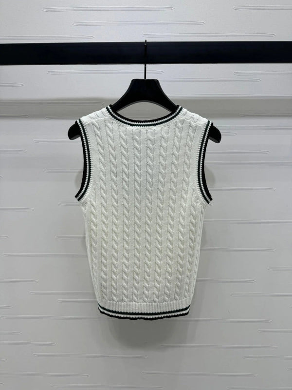 DIOR KNITTED V-NECK SLEEVELESS VEST WHITE 274923