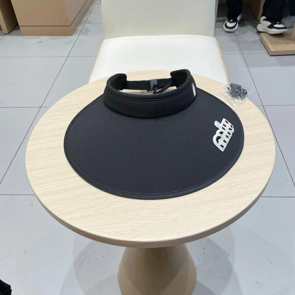 MM FASHION VISOR CAP IN BLACK AND WHITE WITH LOGO TEXT EMBROIDERY