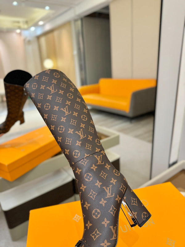 LV High Boots 85 Monogram Brown Sheepskin 573736