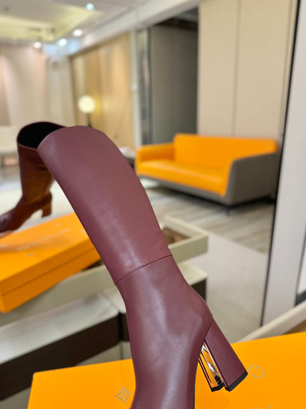 LV High Boots 85 Burgundy Sheepskin 573737