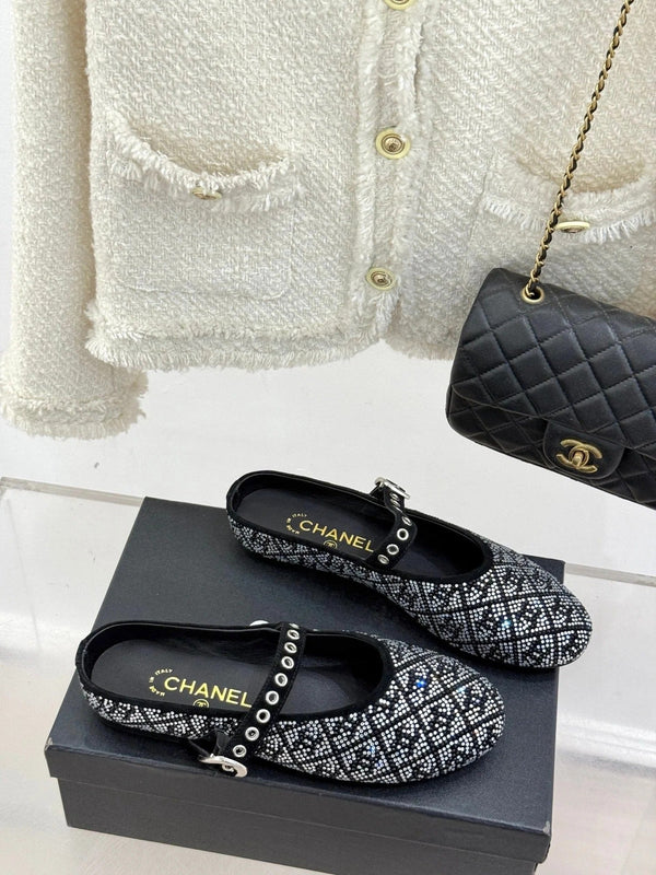 CC Flat Mules 25ss In Back Embellished With Rhinestones