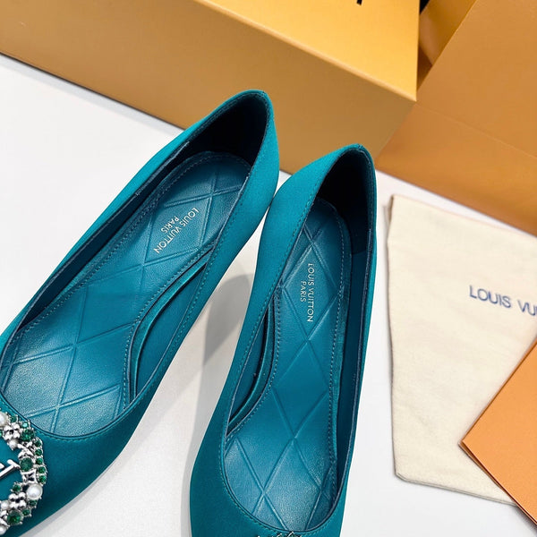 LV 26s Pointed-Toe High Heels 75 Teal Blue Premium Satin 622438