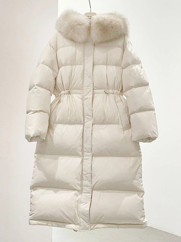 MAX MARA 25S LONG DOWN COAT WITH FOX FUR COLLAR 175